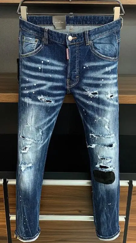 

Italian European NEW brand famous designer ripped pants jeans 9800