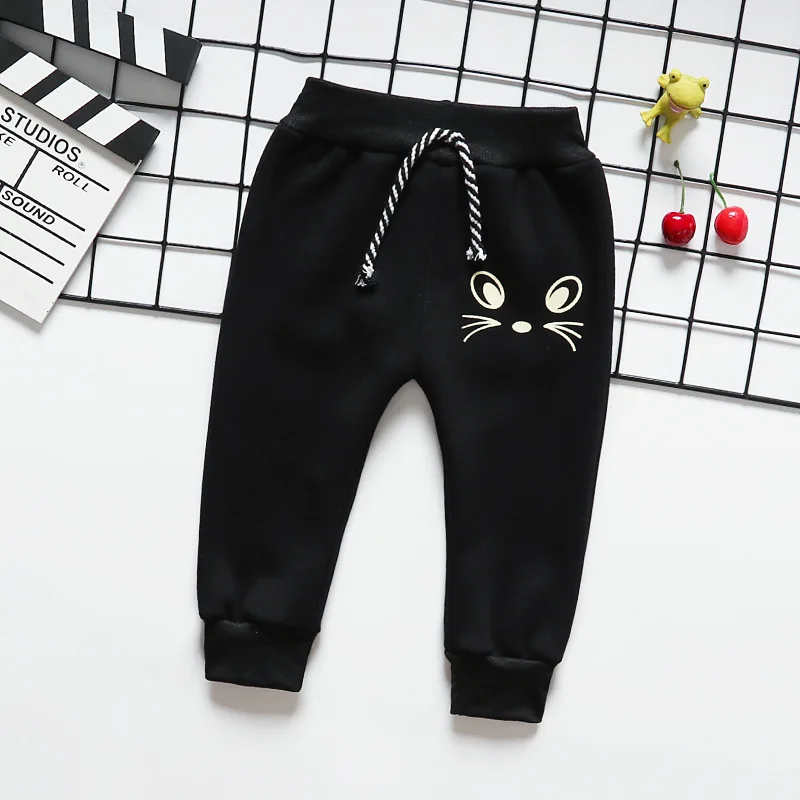 Детские штаны Осень-зима 2019 бархатные теплые хлопковые с мультяшным рисунком для