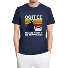 Забавные футболки с принтом кота, черная кошечка с ножом кофе из-за убийства, это не та, винтажная Мужская рубашка, футболка унисекс с коротким рукавом
