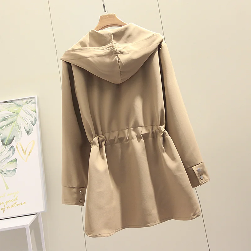 Новинка 2020 большой женский плащ весна осень с капюшоном на завязках повседневное
