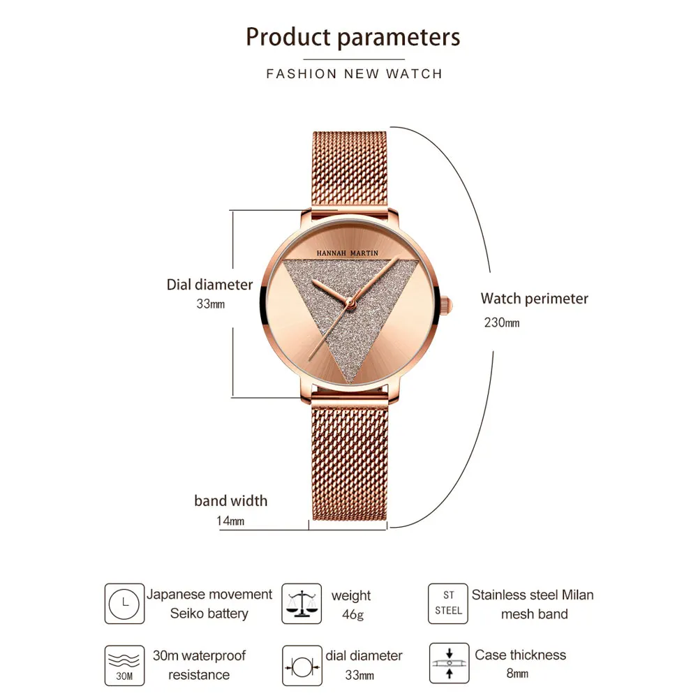 Hannah Martin Новые Креативные женские часы водонепроницаемые японский кварцевый