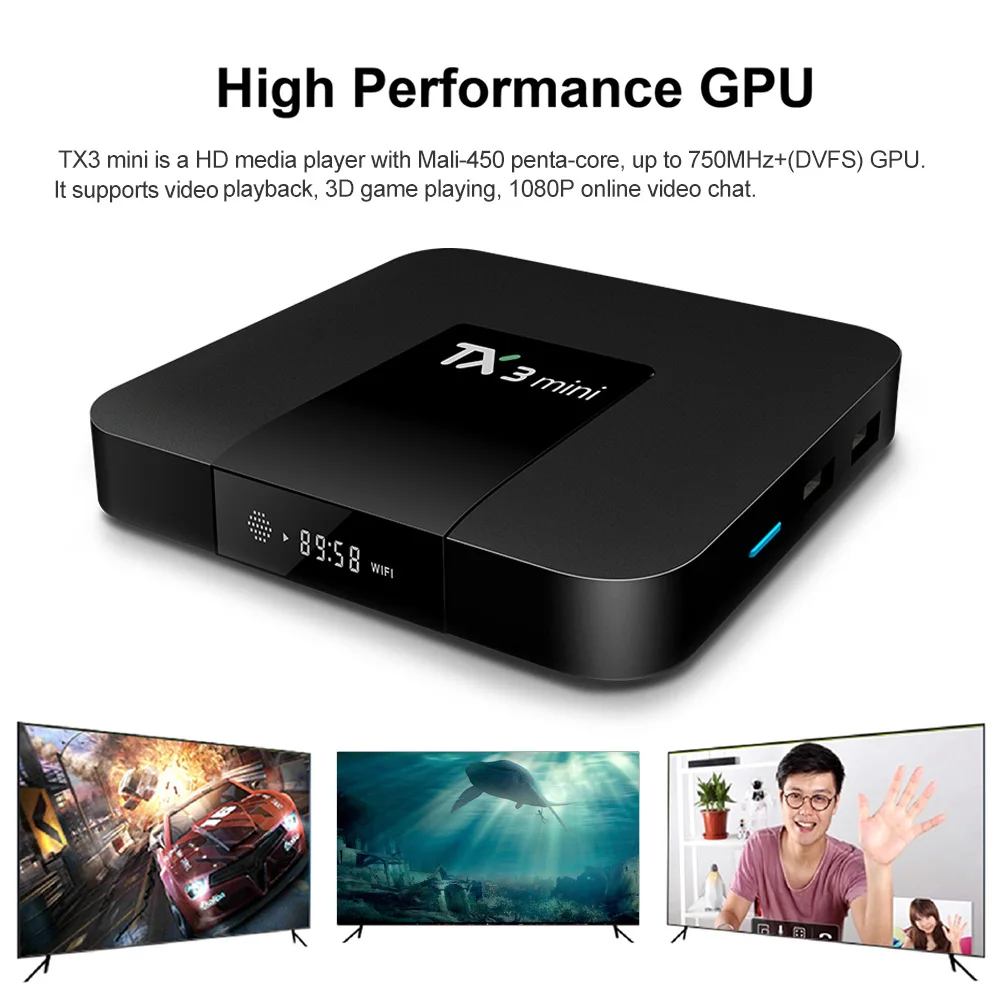 TX3 Мини Смарт Android 7 1 ТВ коробка Amlogic S905W четырехъядерный H.265 ПК 2 ГБ/16 ГБ DLNA WiFi LAN HD