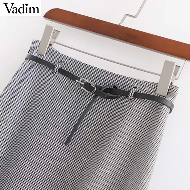 Vadim Женская Ретро клетчатая твидовая ткань длинная юбка галстук-бабочка пояса