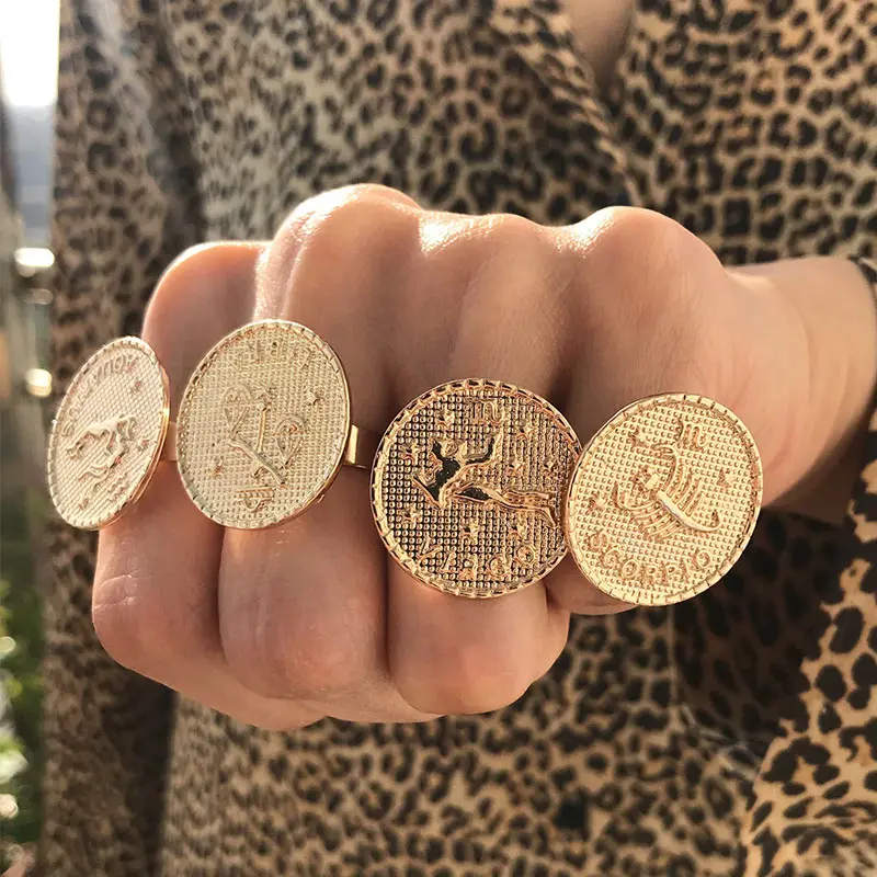 Женские и мужские кольца Flatfoosie модные золотистые с созвездиями Звездный