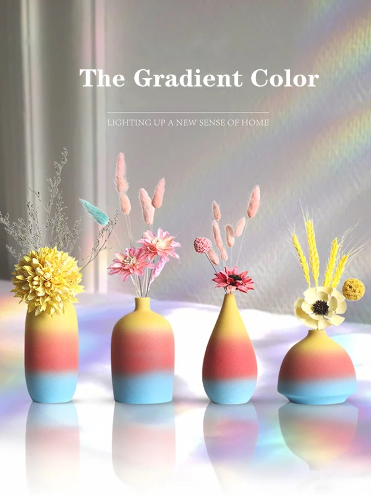B-LIFE Rainbow Gradient Ceramic Flower Vase Retro Grid for Modern Floral Perfect Gift Friends Business Christmas | Дом и сад