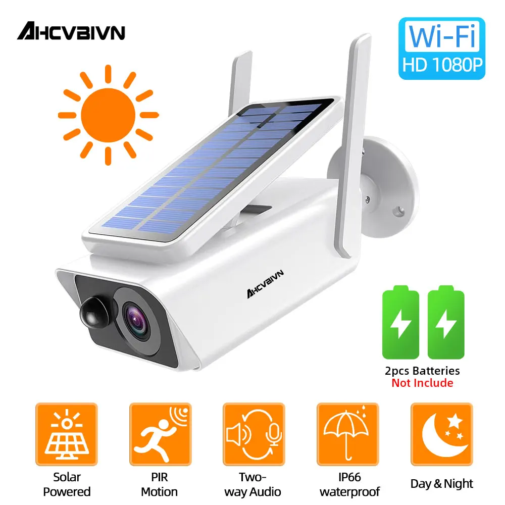 

1080P Solar Panel Wireless Outdoor Security IP Camera Solar Two Way Audio PIR Motion IP66 Weatherproof Video Surveillance Camera