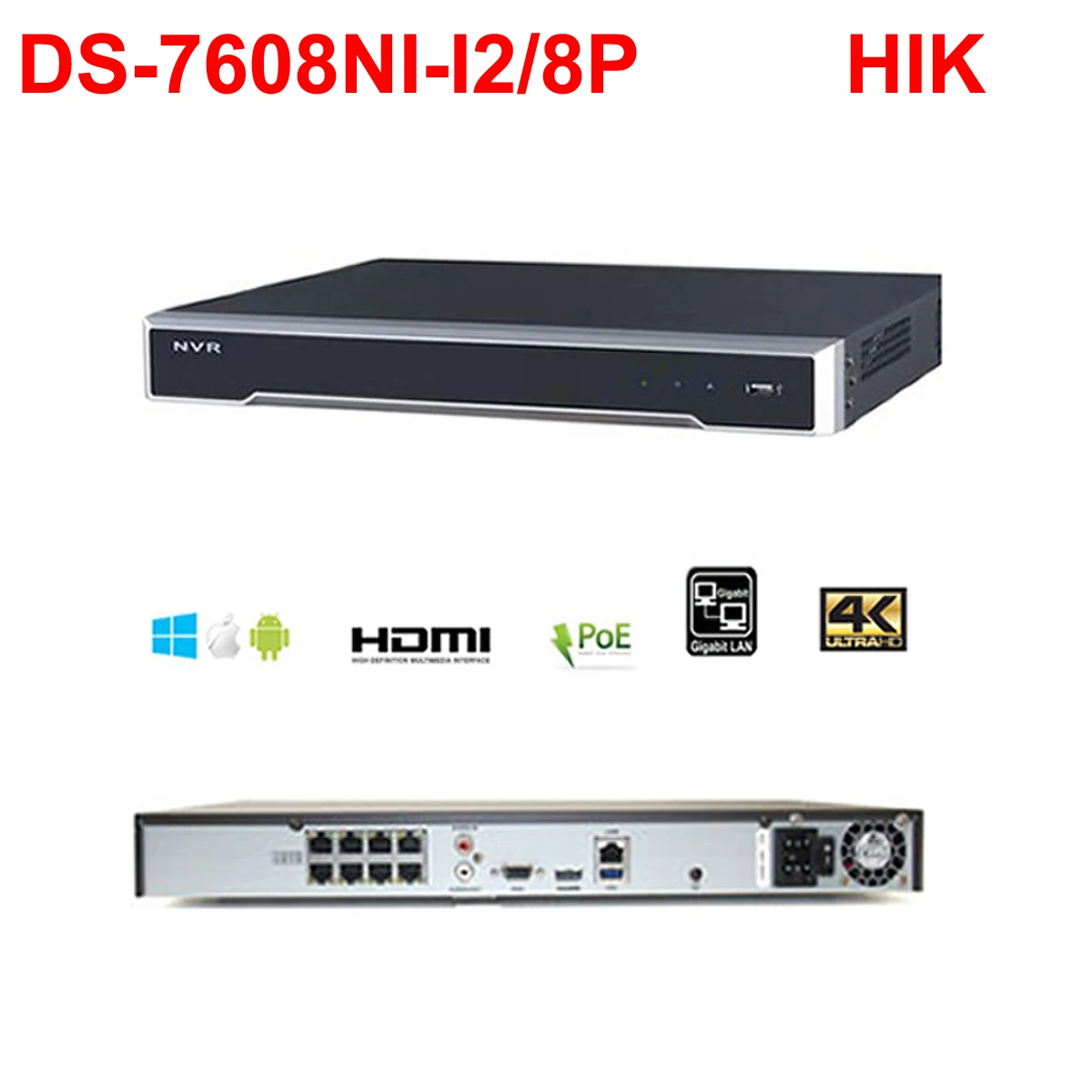 Hikvision 4K NVR DS 7608NI i2/8 P 8ch poe cctv видео рекордер Встроенный Plug & Play DVR видеокамера 12mp ip
