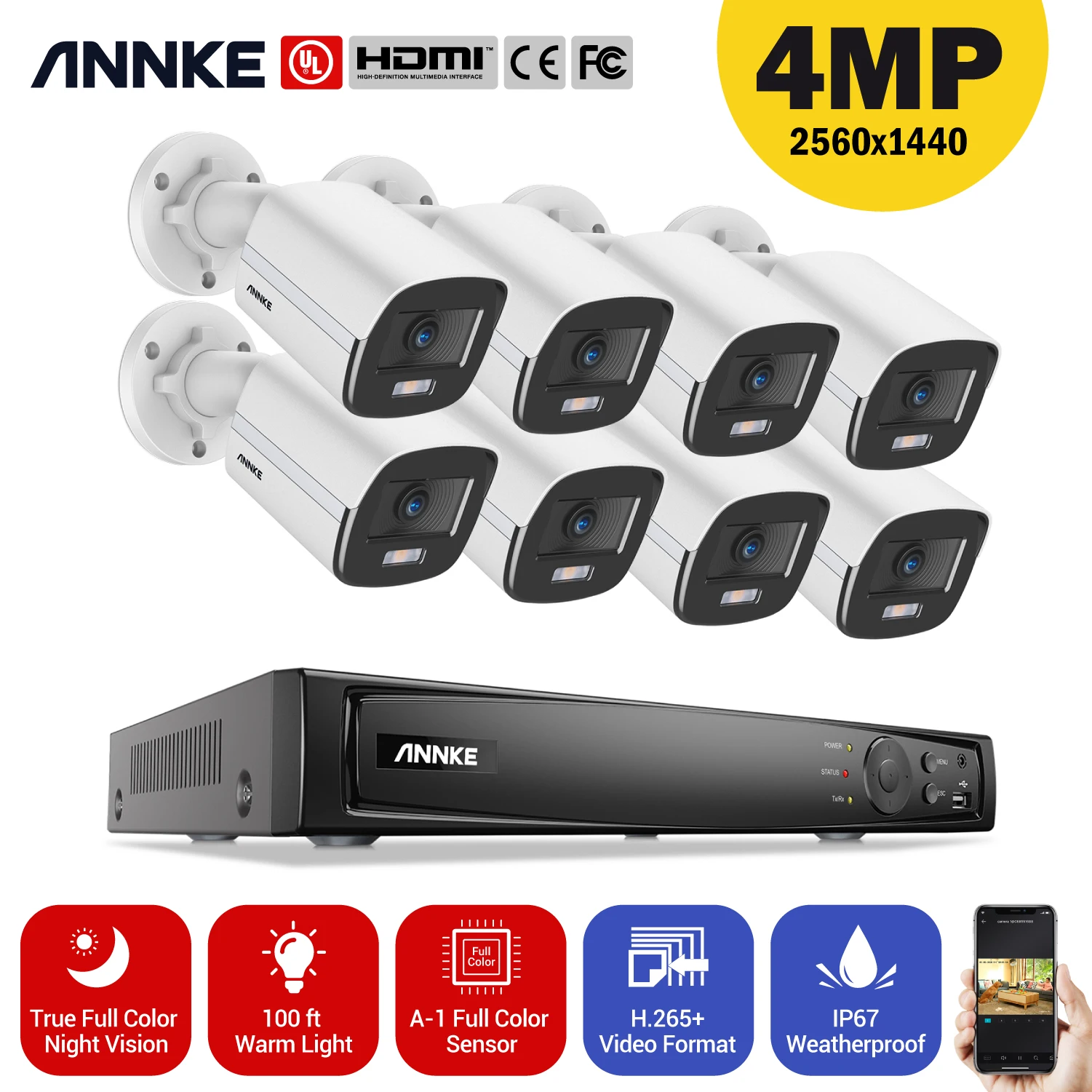 

ANNKE 4MP FHD POE Network Video Security System 8MP POE Recorder With 4MP Full Color Night Vision Surveillance CCTV POE Cameras