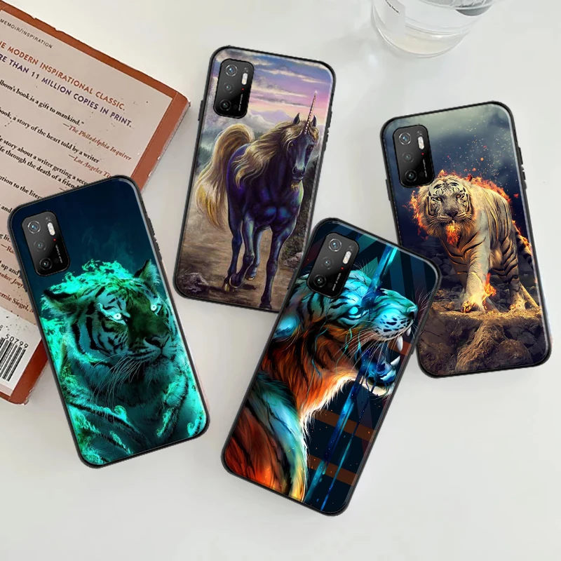 

Phone Case For Xiaomi POCO F3 GT X3 Pro X3 GT M3 M3 Pro X3 X3 NFC Luxury Black Shell Cover Wolf Lion Cool Animal funda