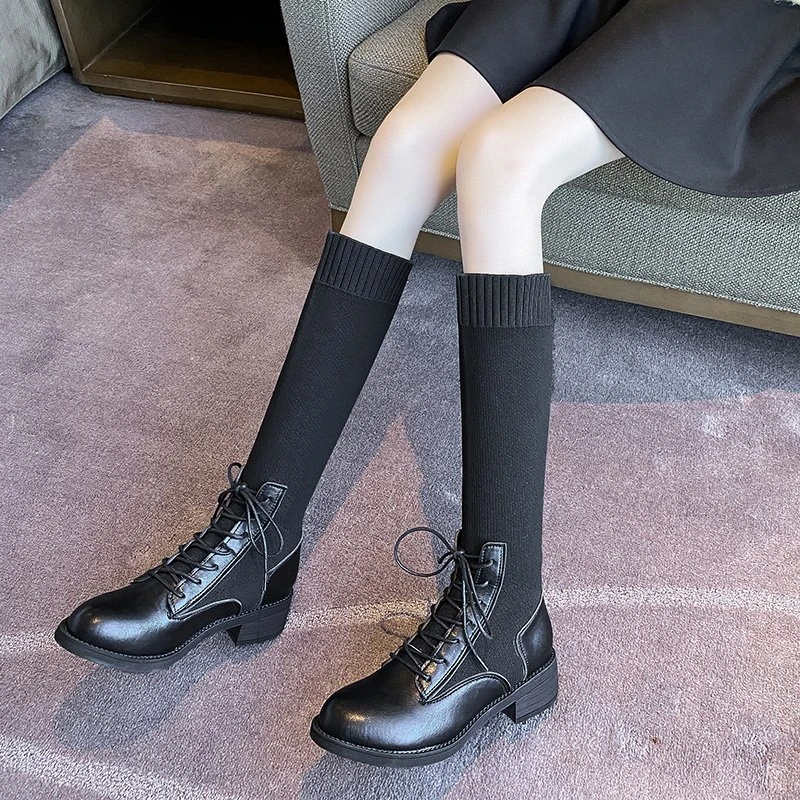 

2021 New Autumn Winter Round Toe Platform Increase Sport Stretch Sock Boots Fashion Women Shoes Slip-On Flat Snow Boots Mujer