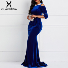 Vestidos Vestido de terciopelo azul y dorado para mujer...