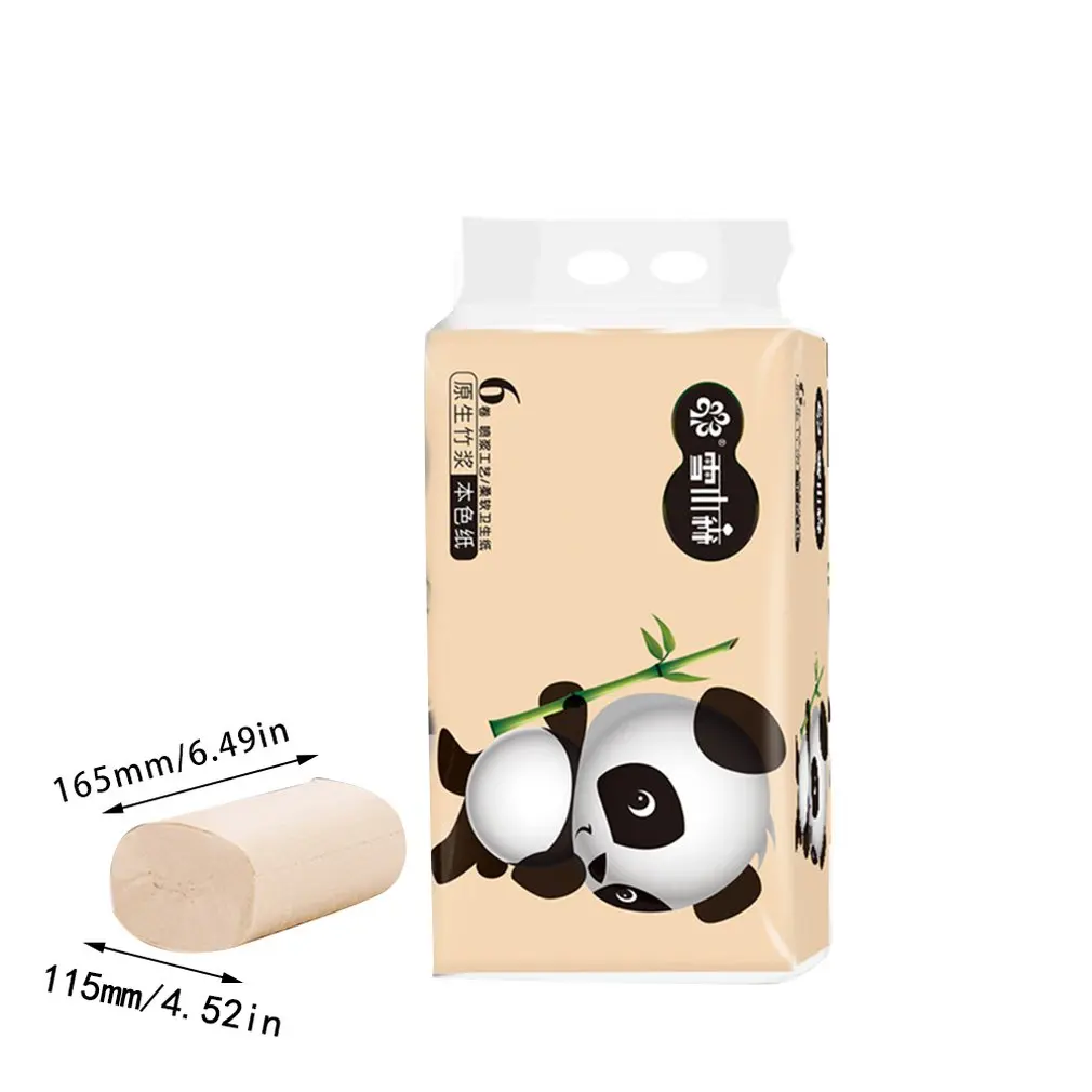 

Natural bamboo pulp roll paper 6pcs / bag Household natural bamboo pulp roll paper can be wet water without paper scraps
