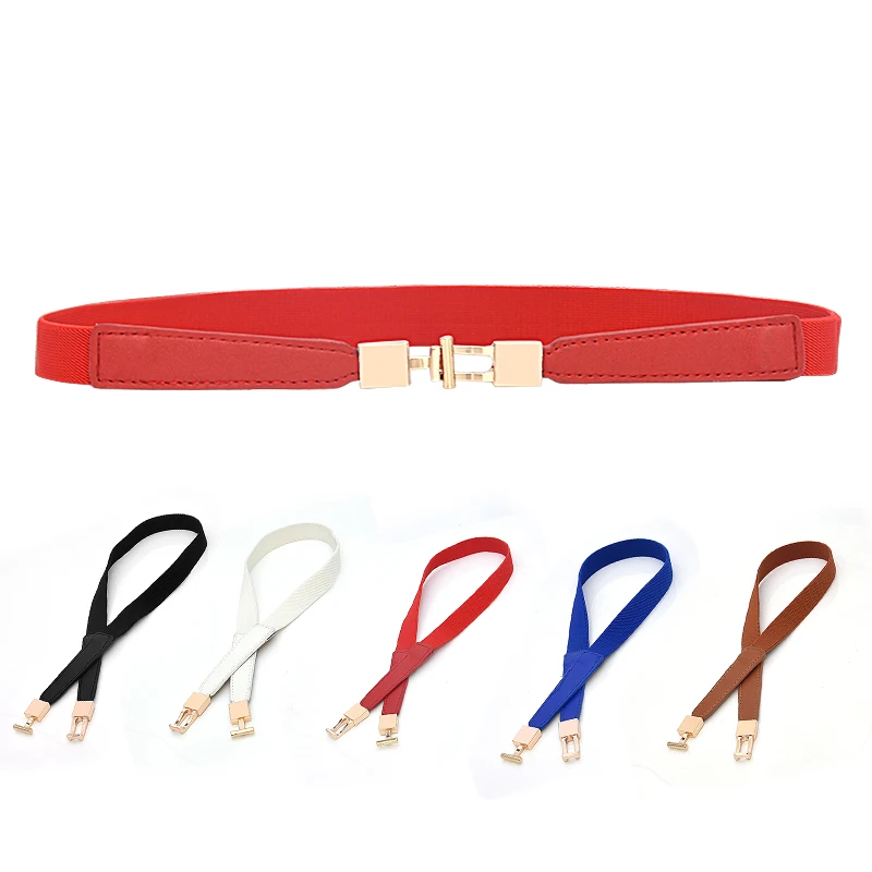 

Simple Women Belt PU Leather Solid Color Waistband Thin Elastic Waist Belt Female Dress Apparel Accessories ceinture femme