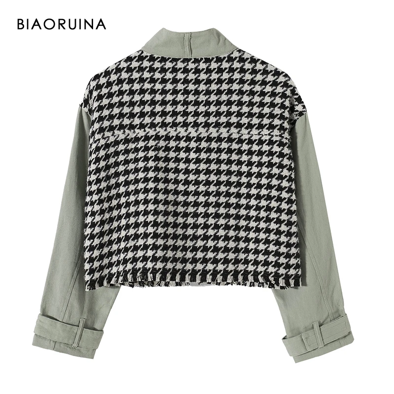 Женская твидовая куртка BIAORUINA в стиле пэчворк с ласточкой модная короткая
