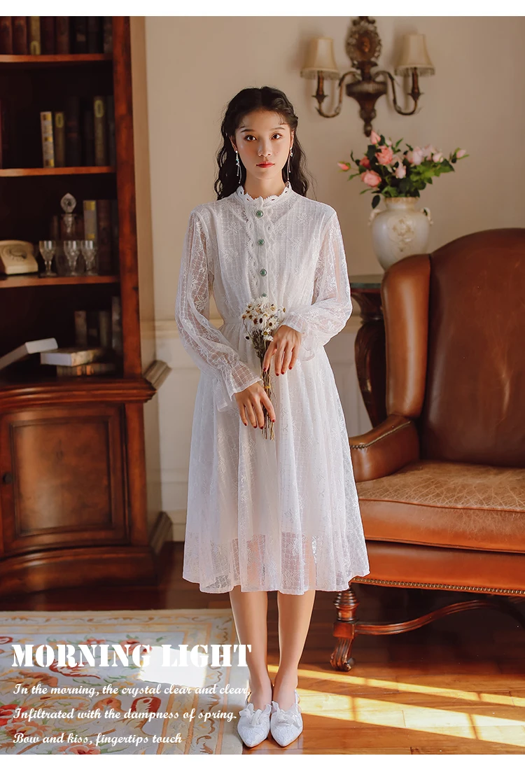 Милое платье принцессы Лолиты винтажное кружевное с воротником стойкой и