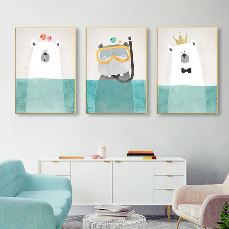

Lovely Bear Nursery Wall Art Canvas Painting Nordic Posters and Prints Wall Pictures for Living Room Baby Kids Room Decoration