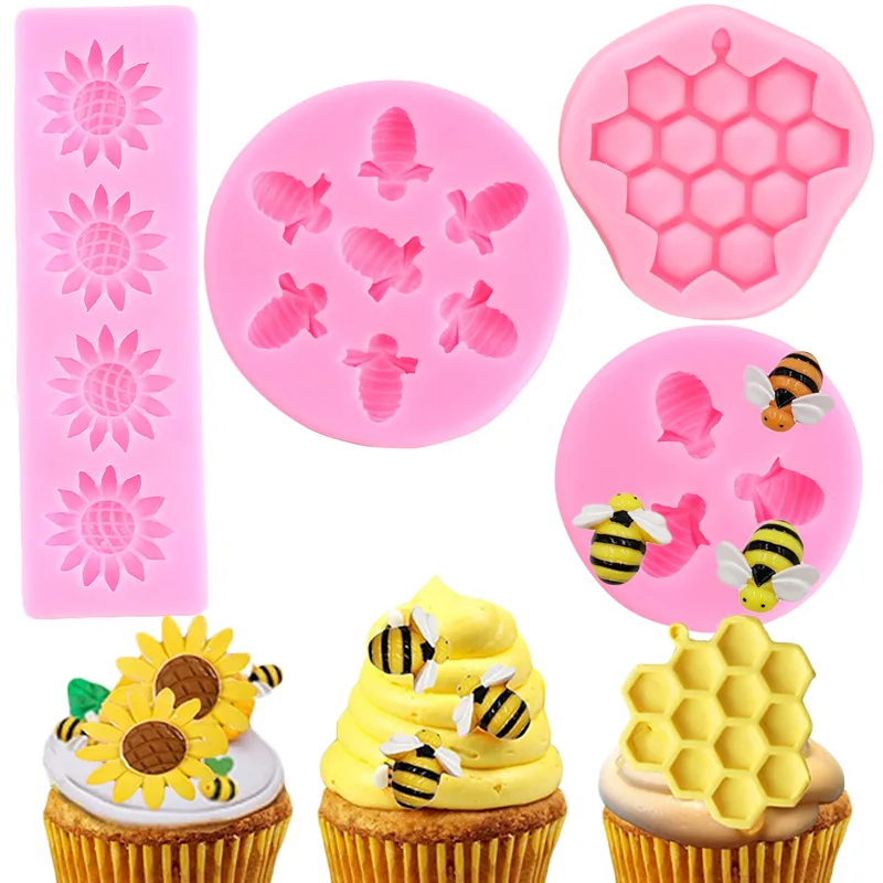 

Sunflower Fondant Molds Flower Bumble Bee Silicone Mold Cake Decorating Tools Cupcake Topper Chocolate Candy Polymer Clay Moulds