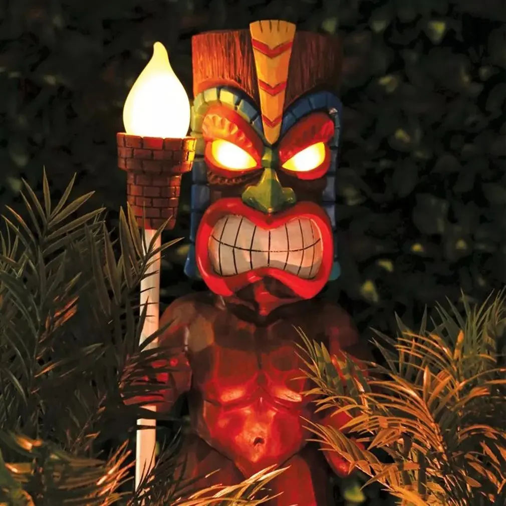 Retro Tiki Figure Statue Torch Tiki Surfboard Tili Sculpture Hawaii Totem Outdoor Resin Garden Decoration