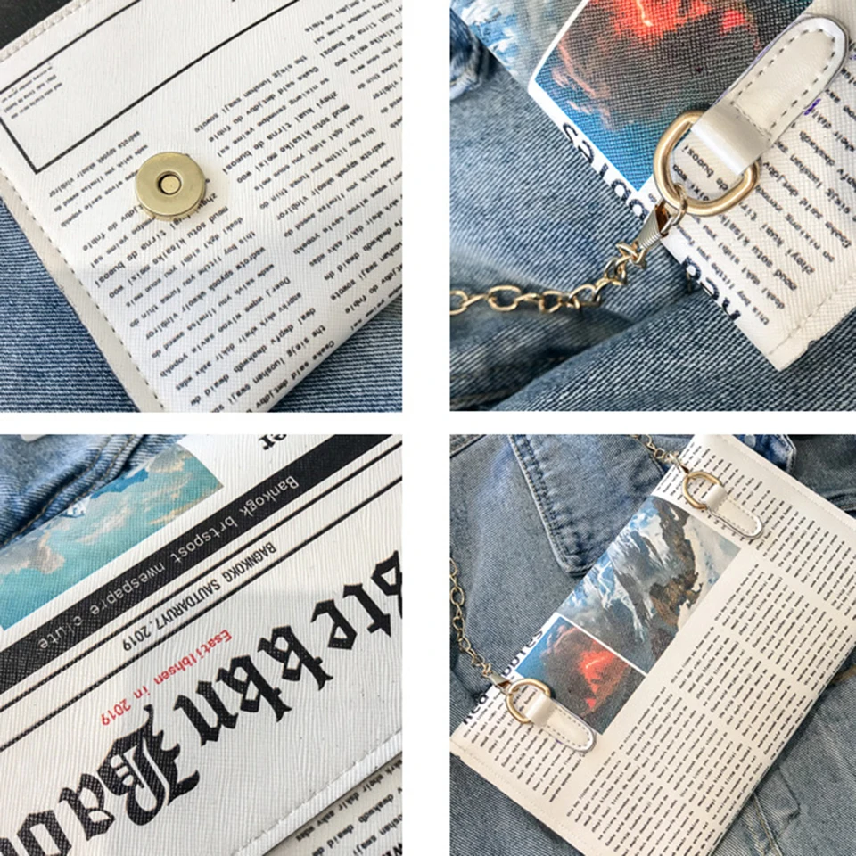 

Jin Mantang Envelope Bag Women 2021 New Personality Inkjet Newspaper Clutch Bags Joker Shoulder Messenger Bag Chain Evening Bags