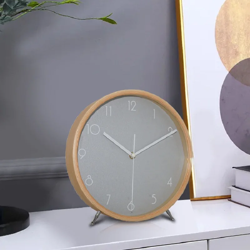 

Европейские деревянные бесшумные настольные часы для гостиной, простые украшения, настольные часы с указкой, часы из массива дерева, семейн...