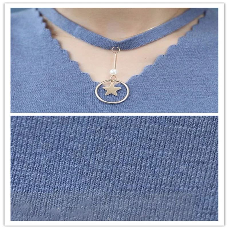 

Korean Long sleeve V-neck knitted top Women Lace patchwork Hollow out plus size knitwear Solid color Spring Casual loose Sweater