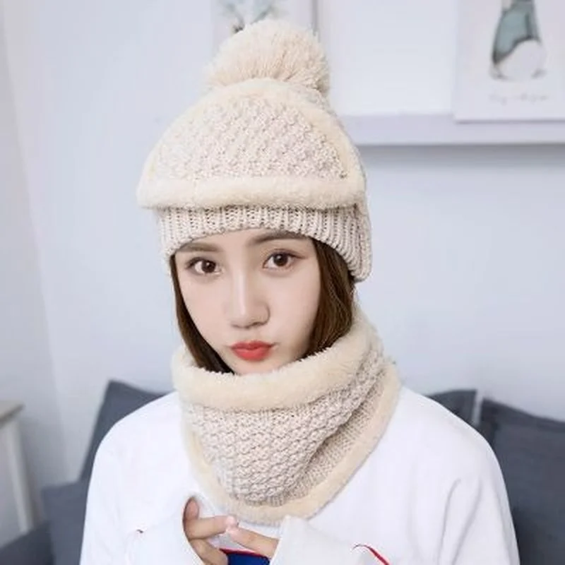 

Beanies Hats 2021 Winter Hat Outdoor Fashion Women Fur Lining Wool Thick Cashmere Beanie Scarf Sets Beanie