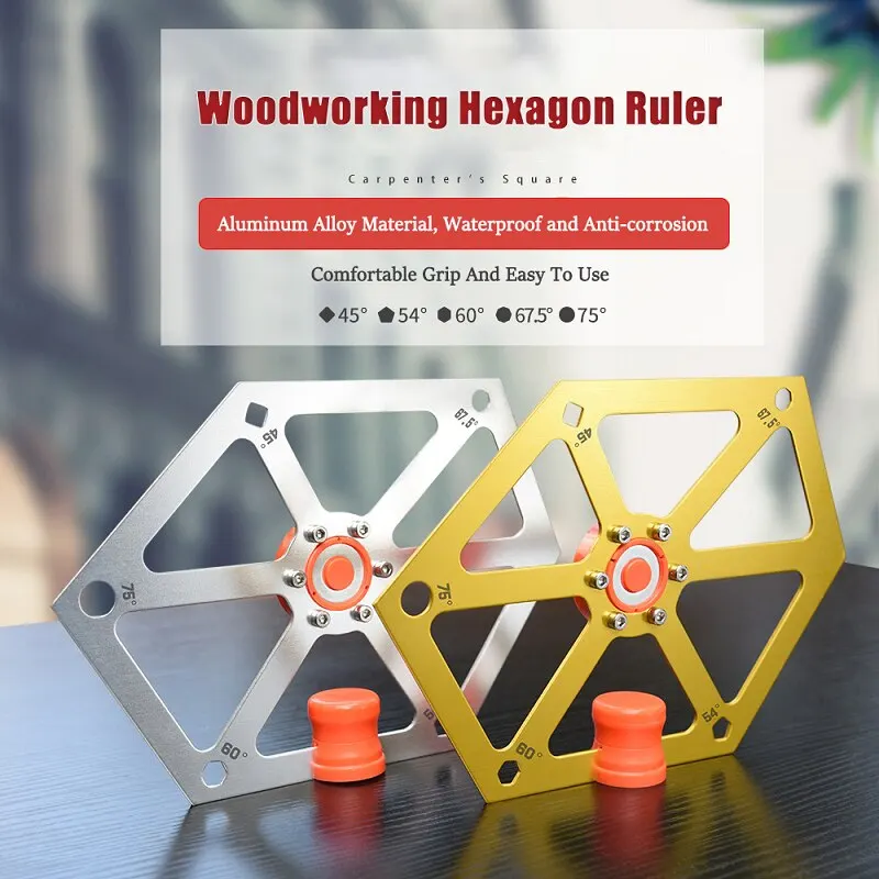 

Woodworking Hexagon Angle Ruler Cutting Measuring Gauge Carpentry Tool Adjustable Aluminum Alloy Magnetic Hexagon Ruler 2 Colors