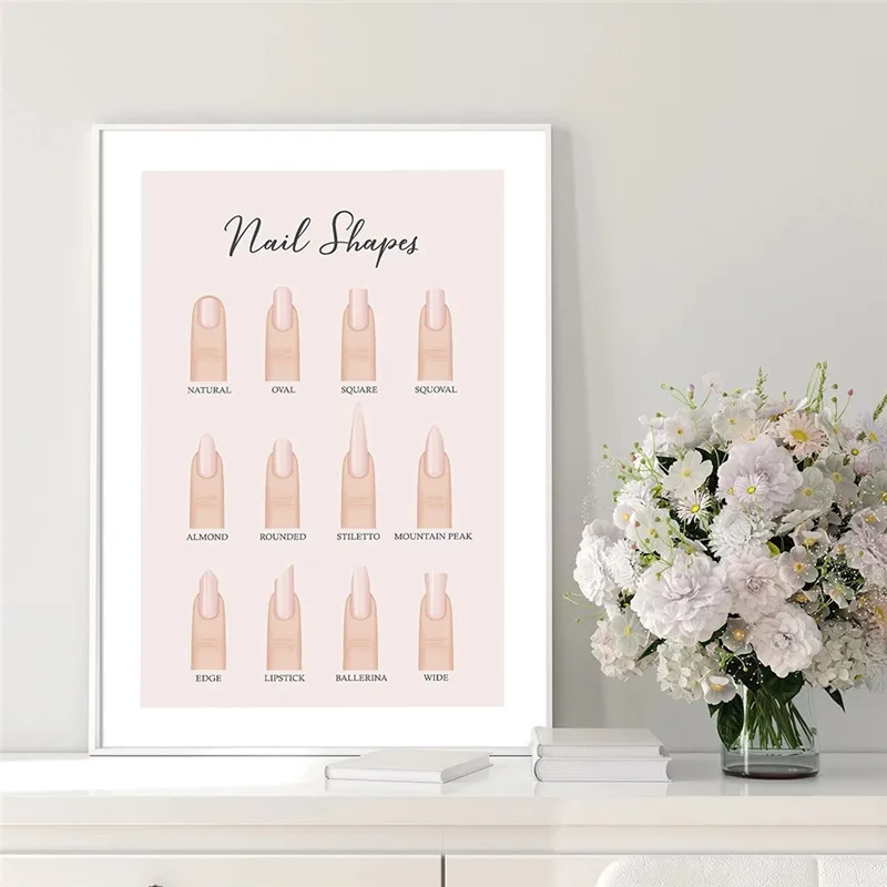 

Fashion Nail Shapes Beauty Salon Canvas Posters and Prints Decor Makeup Nail Gifts Nail Type Guide Art Canvas Painting Picture