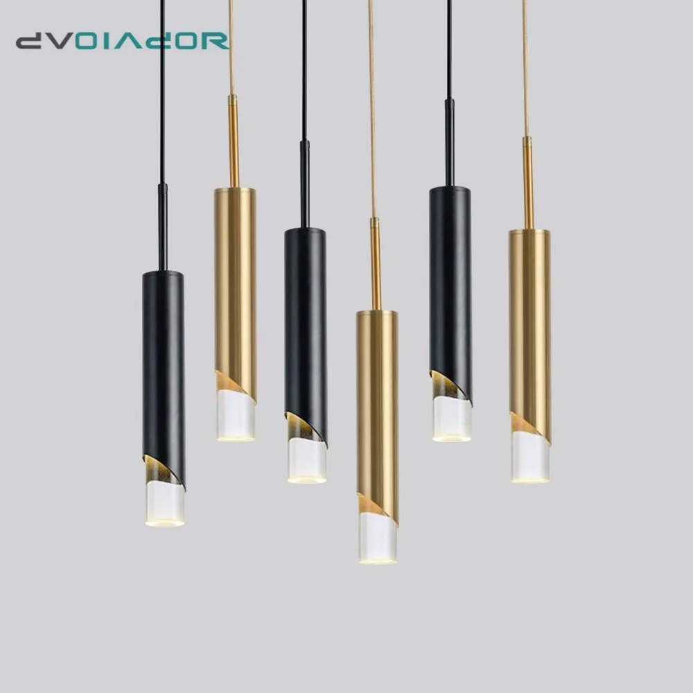 Nordic Pendant Lights New Acrylic Long Tube Led Pendant lamp Black Golden Indoor Ceiling Hanging Lighting 7W For Bedroom Foyer  - buy with discount