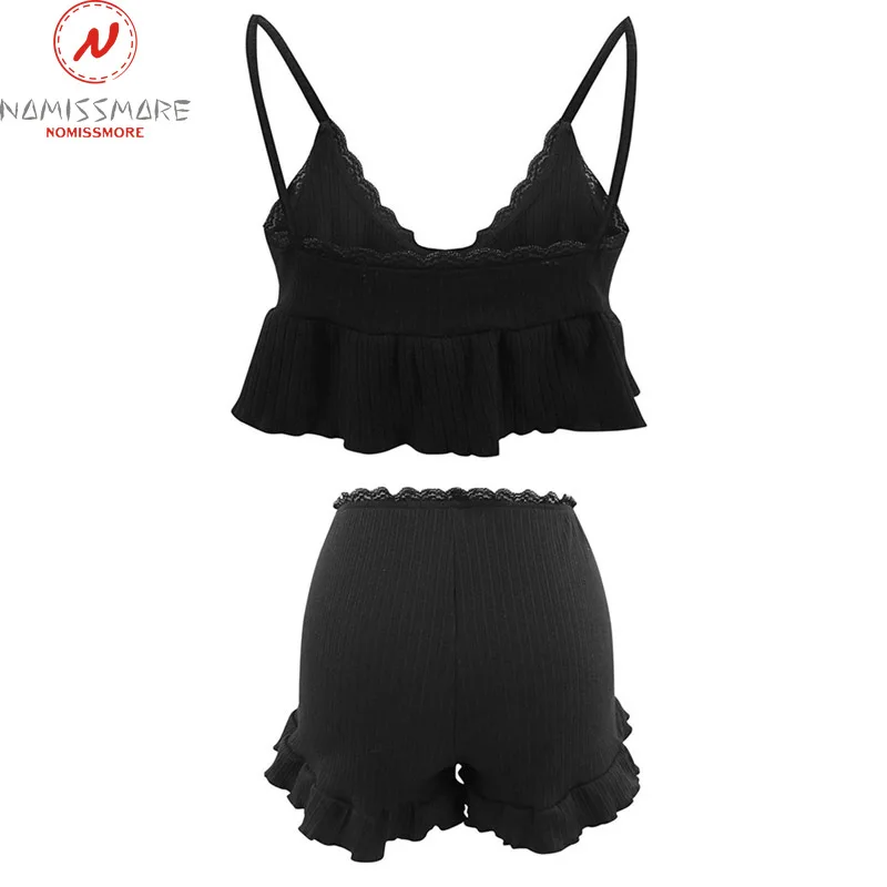 

Sexy Women Summer Solid Color 2 Piece Set Drewstring Design Ruffles Decor Sling Sleeveless Backless Strapless Short Top+Shorts