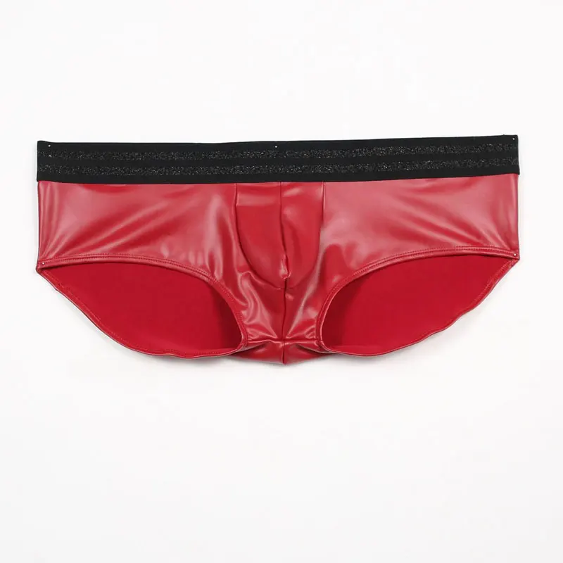 Сексуальные мужские боксеры из искусственной кожи с U-образным выпуклым мешочком
