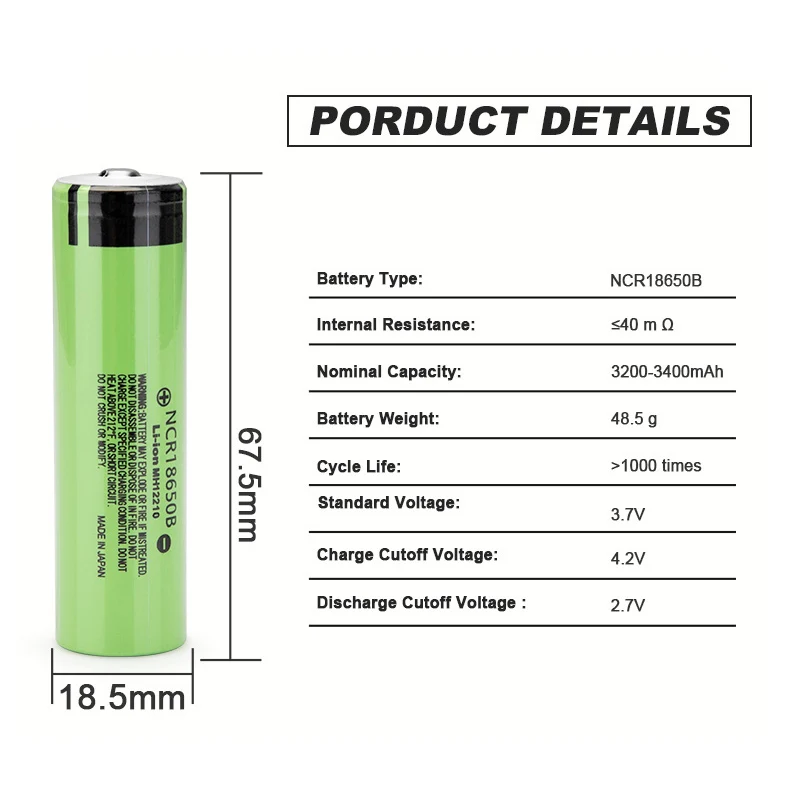 

18650 Lithium Rechargeable Battery New 100% Original NCR18650B 3.7v 3400mah 18650 battey For Flashlight batteries (NO PCB)