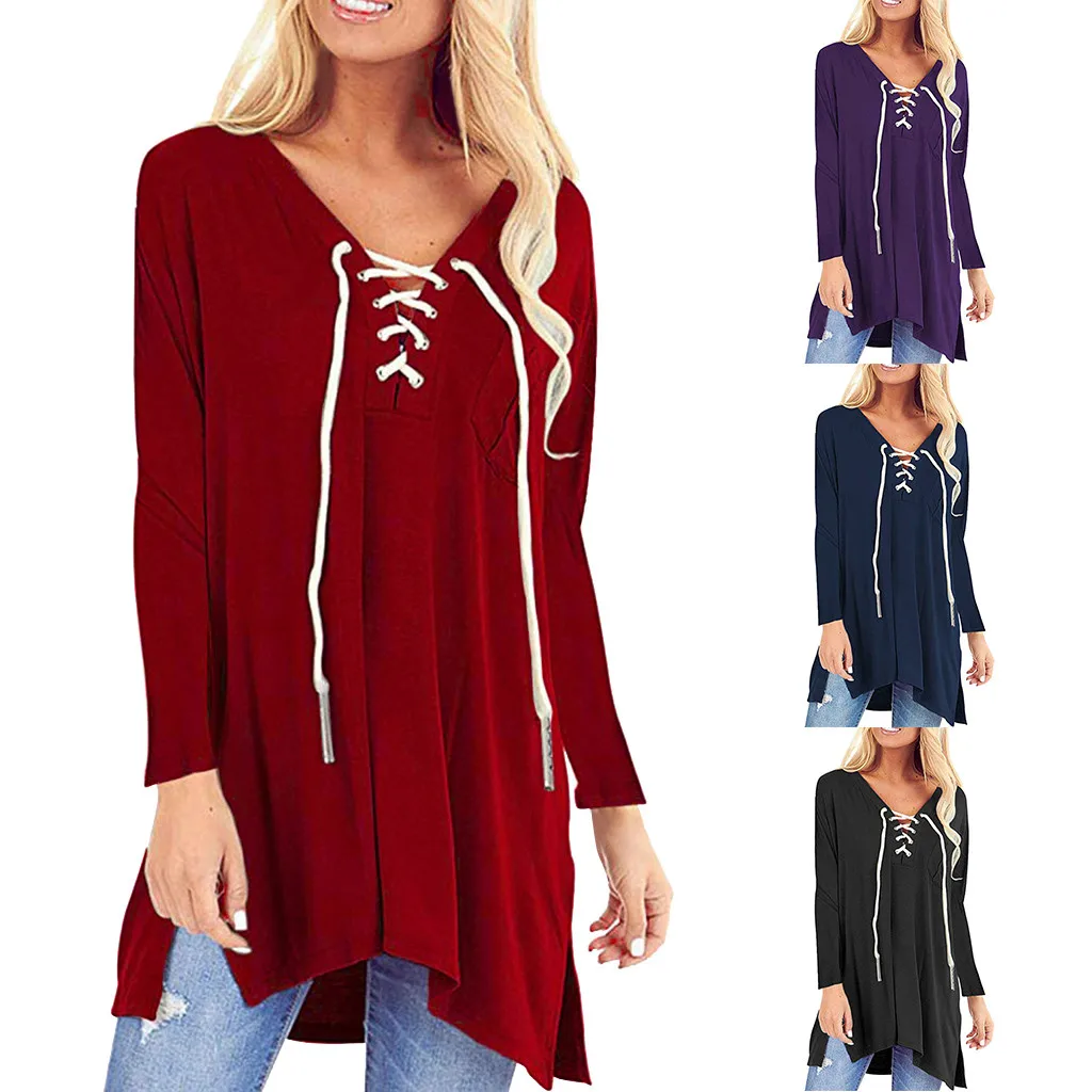 Женские футболки однотонная Повседневная футболка с v-образным вырезом и