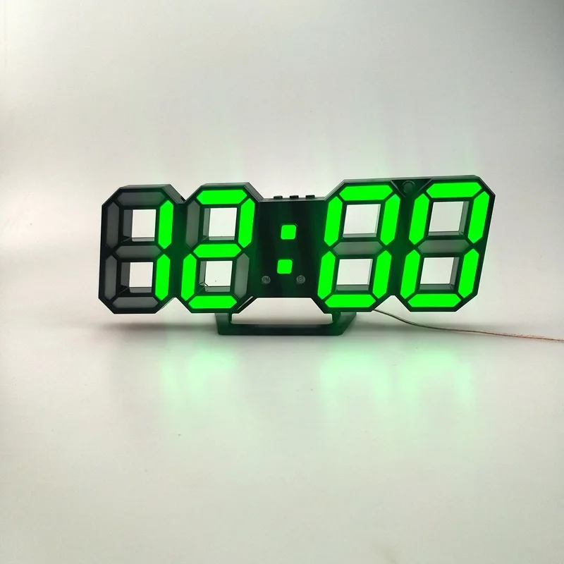 Black Green 3D светодиодный настенные часы, современные цифровые будильники, дисплей для дома, кухни, для офисного стола, ночные настенные часы, 24 или 12 часовой дисплей - Цвет: Black Green