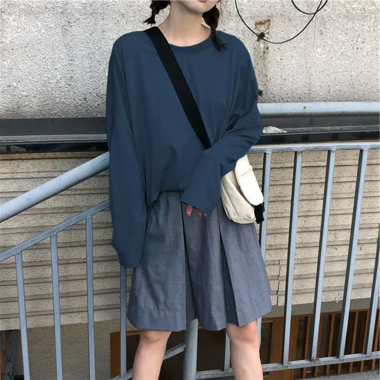 

Online Influencer Hongkong Style Ins Long-Sleeved T-shirt Women's Early Spring Western Style All-Matching Mid-Length Korean