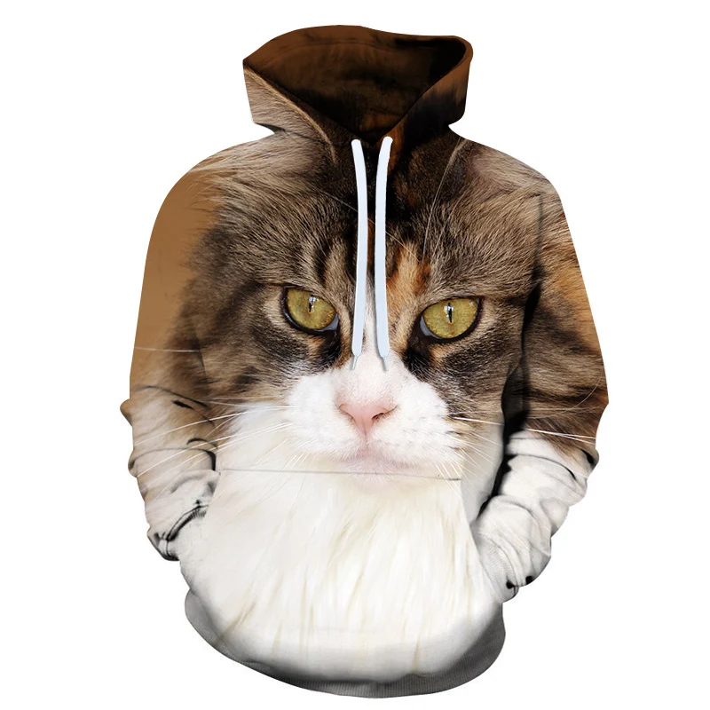 Толстовки с капюшоном для мужчин и женщин рисунком животных кошек качественные