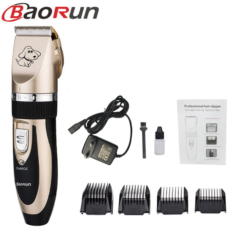 Gold-p2 BaoRun перезаряжаемая машинка для стрижки домашних животных, кошек, собак, низкий уровень шума, электрическая машинка для стрижки домашних животных, бритва с 4 концевыми гребнями, набор для ухода - Цвет: Gold-p2