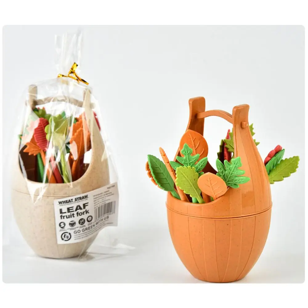 Лист баррель фрукты знак здоровая Пшеничная солома пластиковая фруктовая вилка