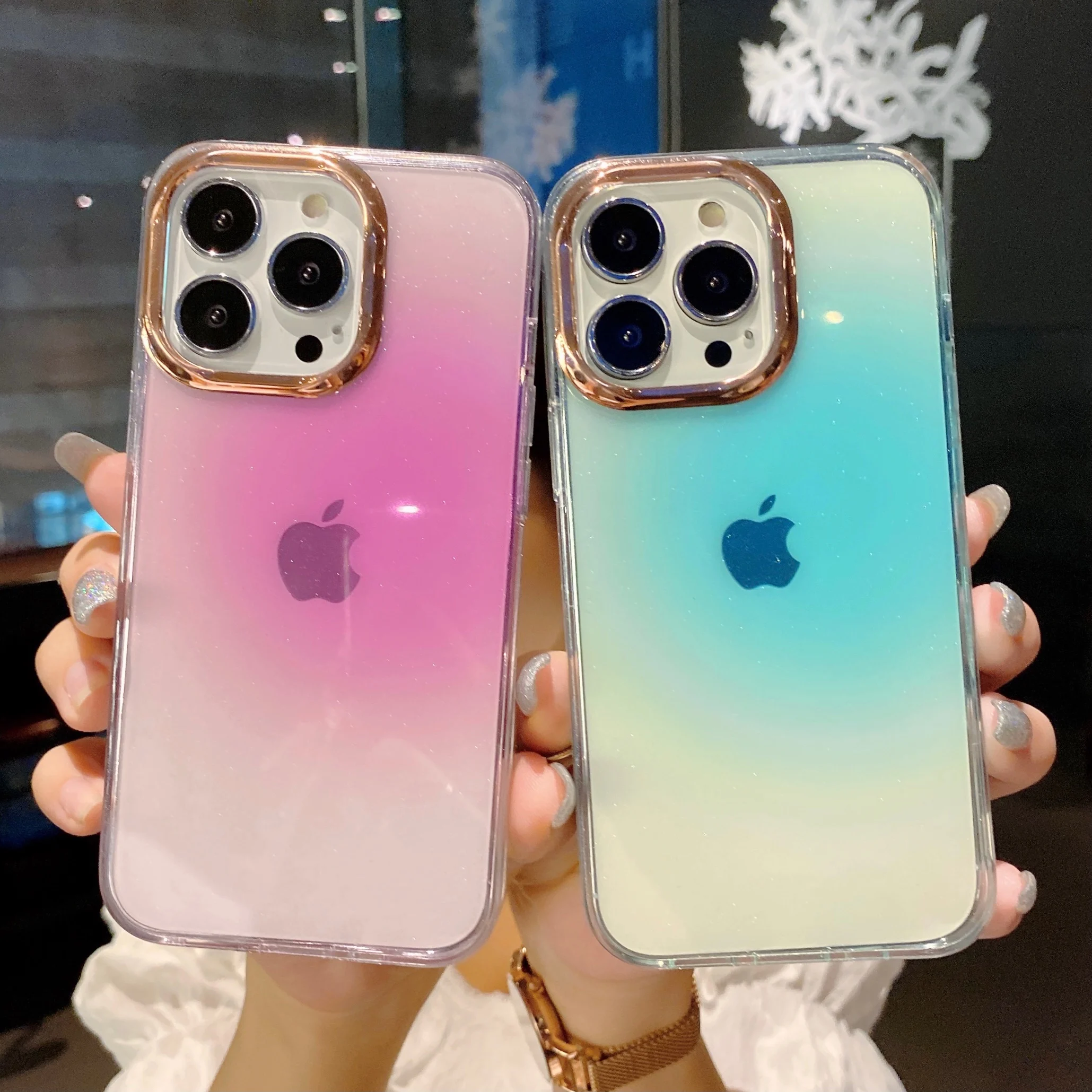 

Luxury Fashion Gradient Phone Cases for iPhone 13 Pro Max 12 11 X XR 7 8 Plus SE 2020 Capa Glitter Clear Plating Silicone Fundas