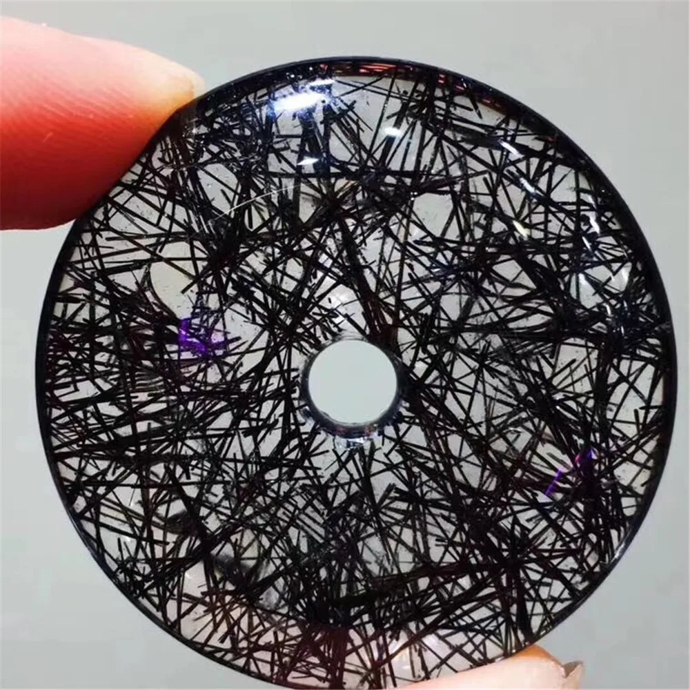 

Real Natural Black Rutilated Quartz Pendant For Woman Man Clear 38x8mm Round Donut Beads Crystal Luck Wealthy Gemstone AAAAA