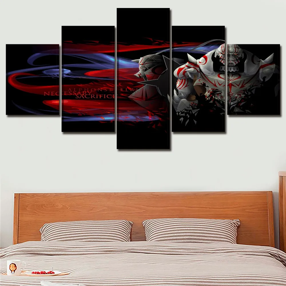 Холщовая печать декор для гостиной настенный модульный плакат 5 панелей аниме