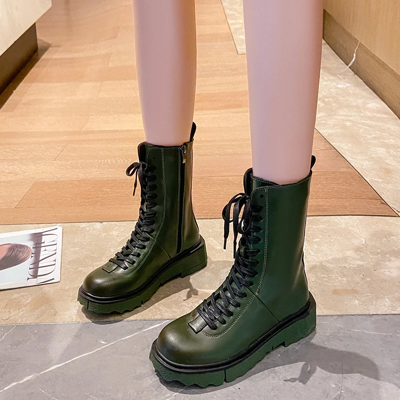 

Lacing Side Zipper Platform Women Ankle Boots Fashion Solid Color Comfortable Winter Keep Warm Boots Women Non-slip All-match