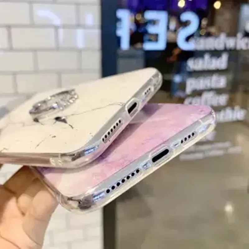 

KONSMART Luxury Glitter Case For VIVO S7 Marble Silicone Soft Finger Ring Phone Case VIVO S7 5G Makeup Mirror Stand Back Cover