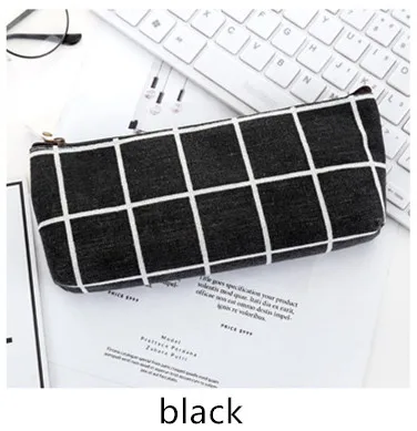 black 1pcs В полоску, в клетку канцелярские Холст Карандаш Чехол школьная карандашная Сумка Простой Карандаш Чехол канцелярские принадлежности ручка сумка для студентов - Цвет: black 1pcs