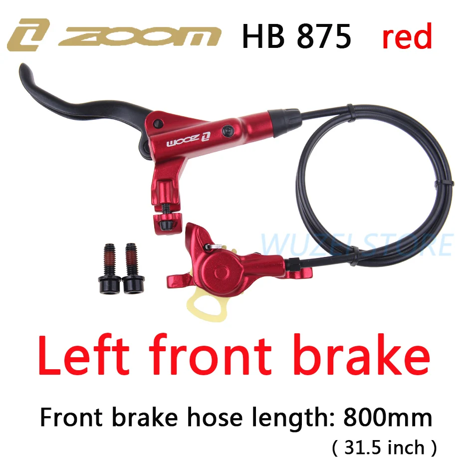 Left front red ZOOM HB-875 Тормоз mtb велосипед гидравлический тормоз 800/1400 мм горный велосипед масло давление дисковый тормоз набор передние и задние части велосипеда - Цвет: Left front red