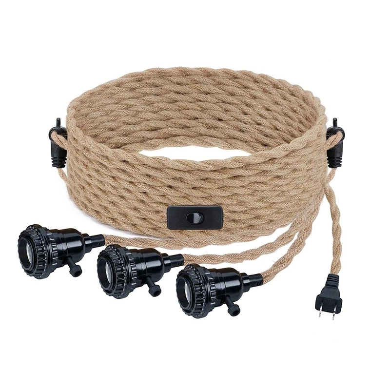 Промышленный винтажный шнур питания в стиле лофт с покрытием из пеньки