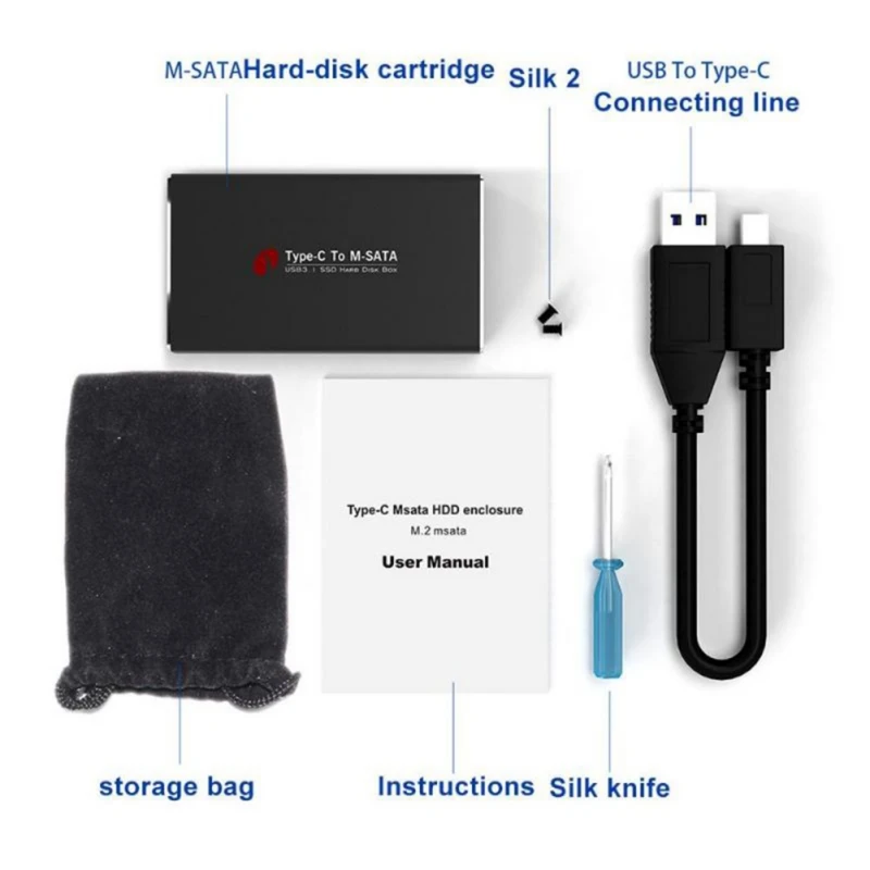 USB3.1 Тип C к MSATA USB 3 0 SSD корпус чехол жесткий диск коробка внешний мобильный кабели