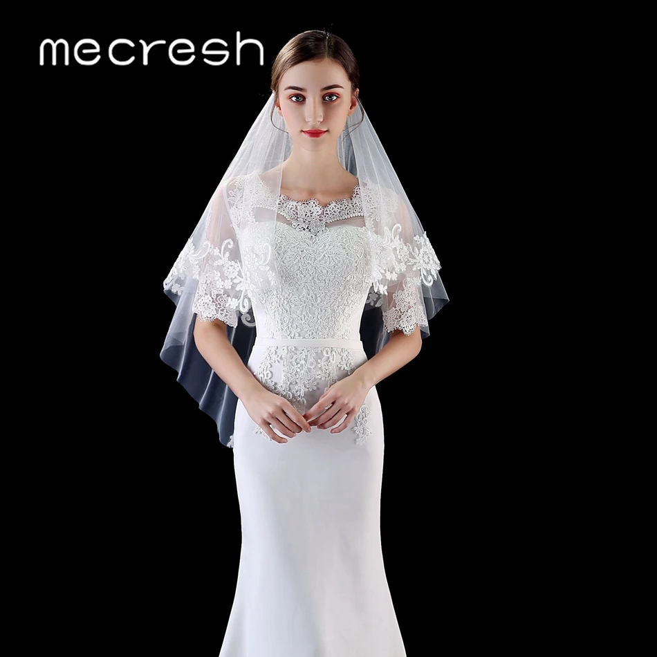 Mecresh двухслойная кружевная Цветочная Фата с гребнем белого бежевого цвета длиной