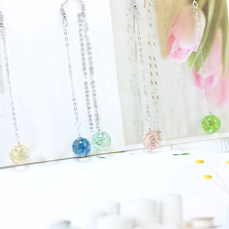

2020 New Colorful Dried Flower Earrings Women Fashion SilverColor Clear Transparent Ball Dangle Earring Ear Drop Jewelry
