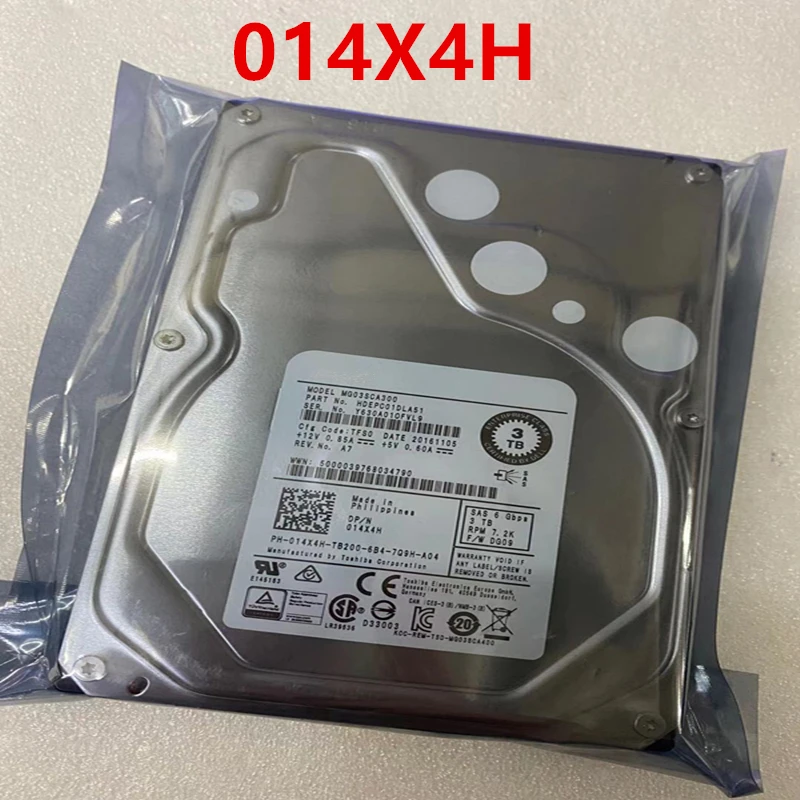 

Original New HDD For Dell 3TB 3.5" SAS 6Gb/S 64MB 7200RPM For Internal HDD For Server HDD For 14X4H 014X4H MG03SCA300